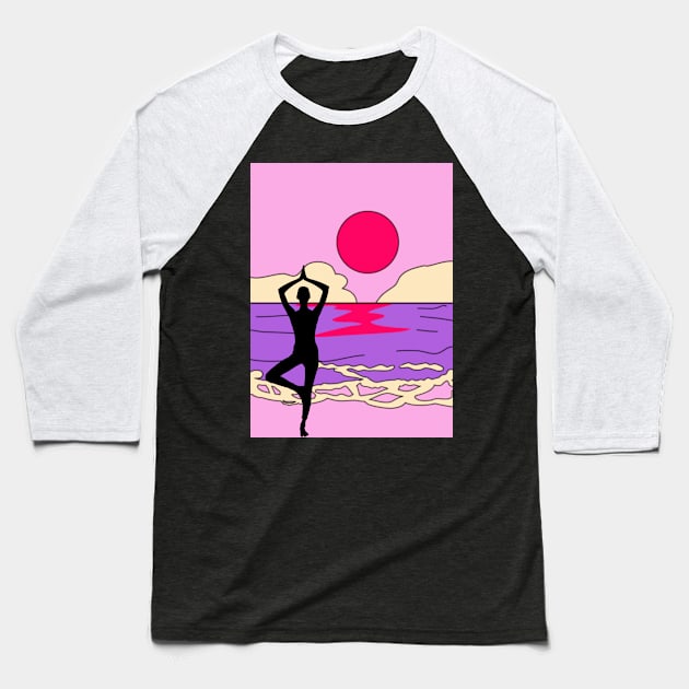 Animated Yoga Sun and Ocean  Graphic Baseball T-Shirt by WonderfulHumans